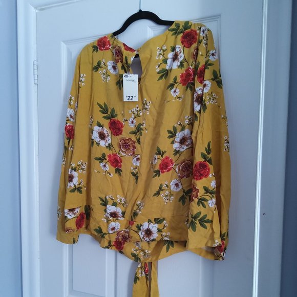 NWT George Yellow Floral Tie Front Blouse 3x - Picture 2 of 3